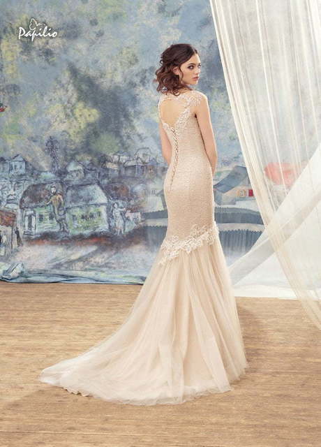 Свадебное платье Фазан. Силуэт Рыбка. Цвет Айвори / Капучино. Вид 3