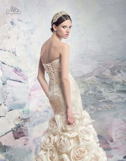 Свадебное платье Больсена. Силуэт Рыбка. Цвет Айвори / Капучино, Персик / Оранжевый, оттенки Розового. Вид 2