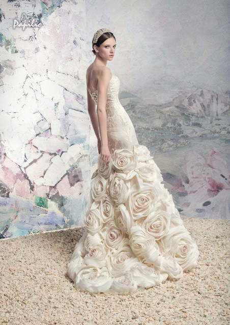 Свадебное платье Больсена. Силуэт Рыбка. Цвет Айвори / Капучино, Персик / Оранжевый, оттенки Розового. Вид 3