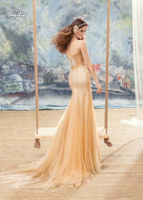 Свадебное платье Нектарница. Силуэт Рыбка. Цвет Айвори / Капучино, Золото, Персик / Оранжевый. Вид 2