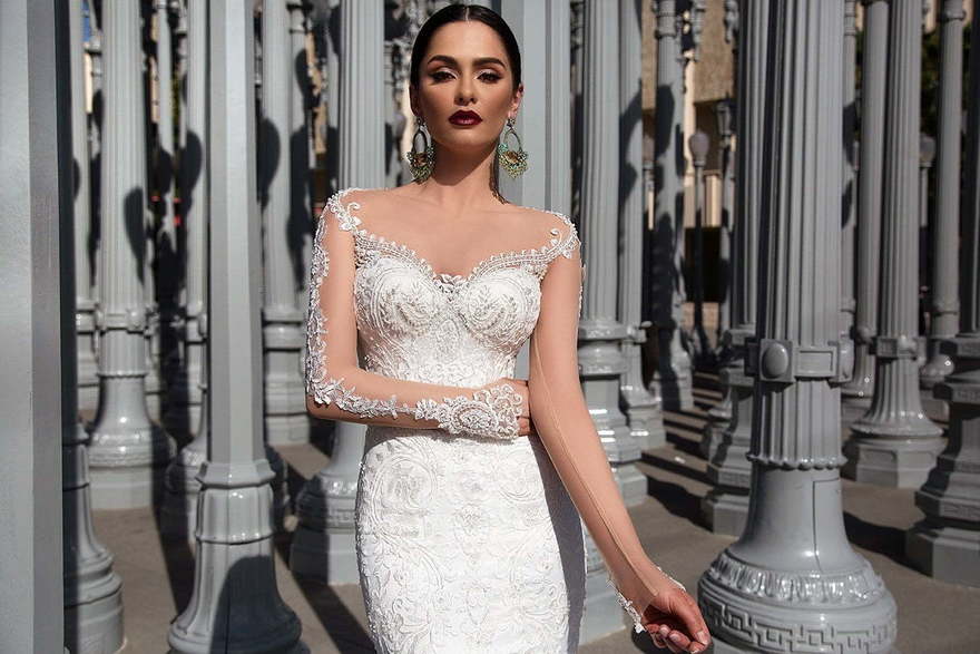 Свадебное платье Monica. Силуэт Рыбка. Цвет Белый / Молочный. Вид 4