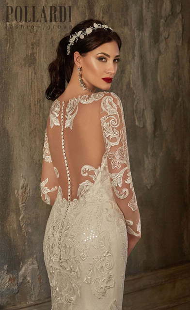 Свадебное платье Pradia. Силуэт Рыбка. Цвет Айвори / Капучино, Белый / Молочный. Вид 3