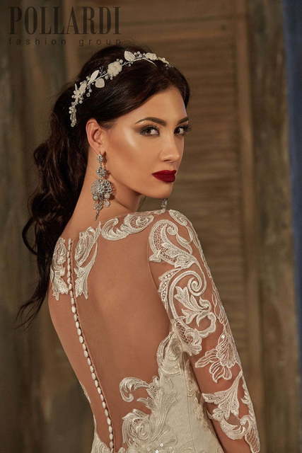 Свадебное платье Pradia. Силуэт Рыбка. Цвет Айвори / Капучино, Белый / Молочный. Вид 4