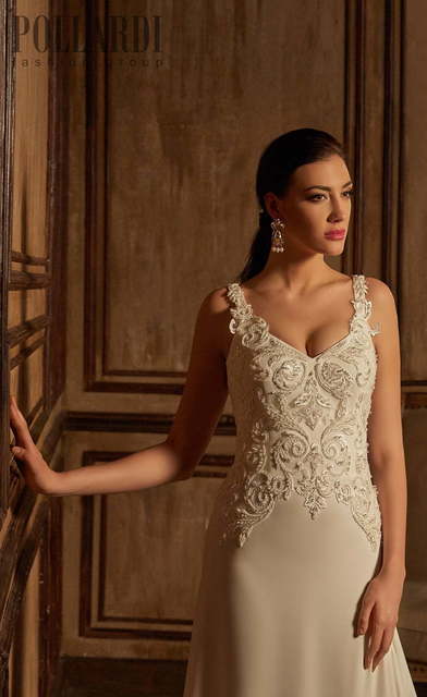 Свадебное платье Elenco. Силуэт Прямое. Цвет Айвори / Капучино, Белый / Молочный. Вид 4