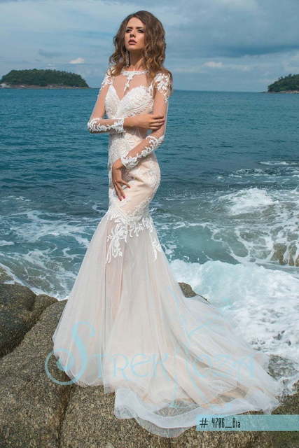 Свадебное платье Биа. Силуэт Рыбка. Цвет Айвори / Капучино. Вид 3