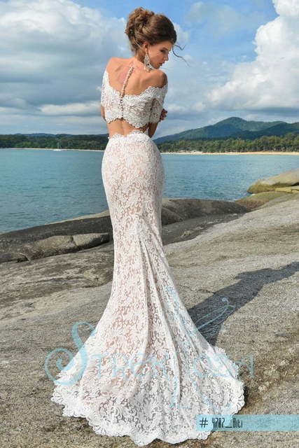 Свадебное платье Бити. Силуэт Рыбка. Цвет Айвори / Капучино, Белый / Молочный. Вид 2