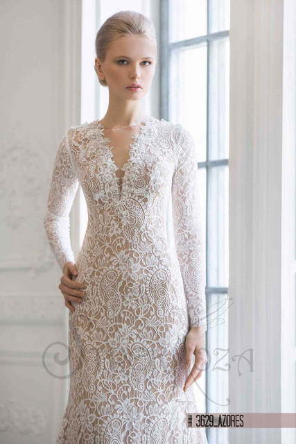 Свадебное платье Азория. Силуэт Рыбка. Цвет Айвори / Капучино. Вид 3