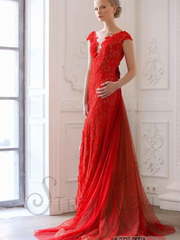 Свадебное платье Ригель. Силуэт Рыбка. Цвет Красный / Марсала. Вид 1