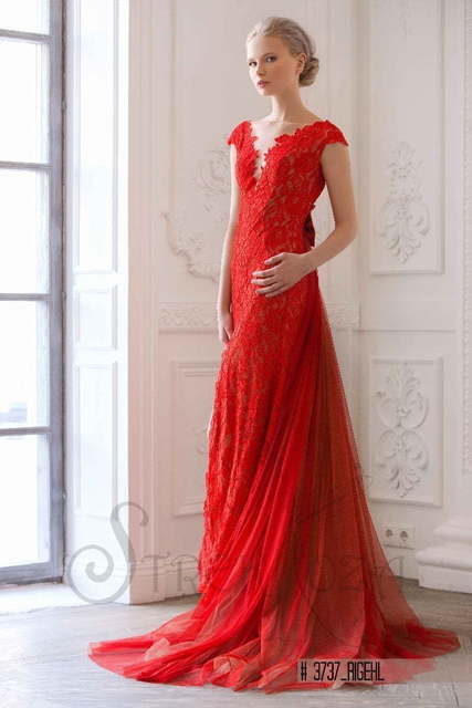 Свадебное платье Ригель. Силуэт Рыбка. Цвет Красный / Марсала. Вид 1