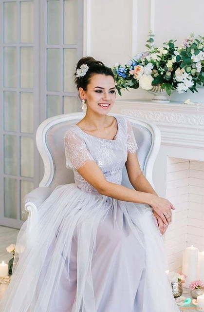 Свадебное платье Весенний цветок. Силуэт Прямое. Цвет Лавандовый / Фиолетовый. Вид 3