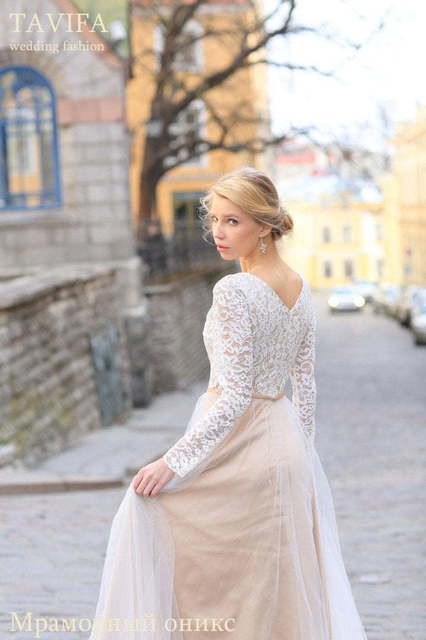 Свадебное платье Мраморный Оникс. Силуэт Прямое. Цвет Айвори / Капучино, Персик / Оранжевый. Вид 6