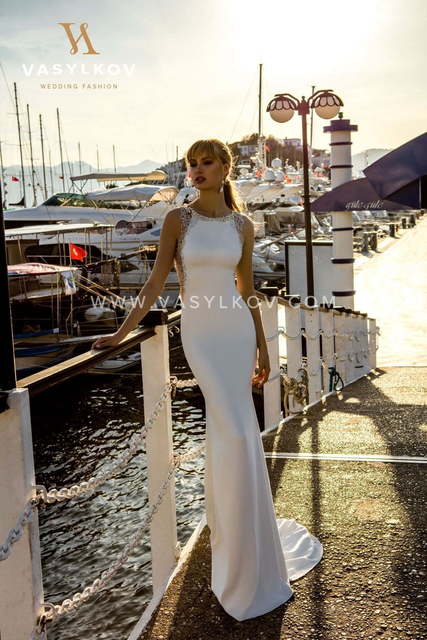 Свадебное платье Elisa. Силуэт Рыбка, Прямое. Цвет Белый / Молочный. Вид 3