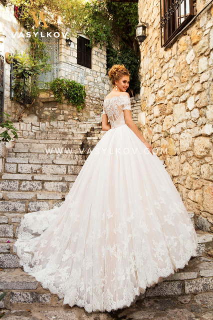 Свадебное платье Margaret. Силуэт Пышное. Цвет Айвори / Капучино, Персик / Оранжевый, оттенки Розового. Вид 2