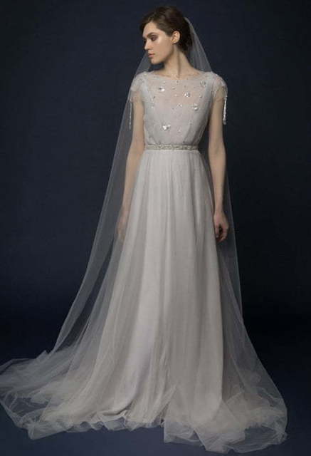 Свадебное платье Samuna. Силуэт Прямое. Цвет Пепельный / Металлик. Вид 3