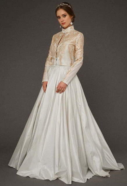 Свадебное платье Erliya. Силуэт Прямое. Цвет Белый / Молочный, Золото. Вид 4