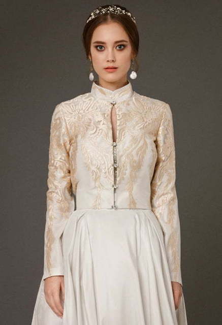 Свадебное платье Erliya. Силуэт Прямое. Цвет Белый / Молочный, Золото. Вид 6