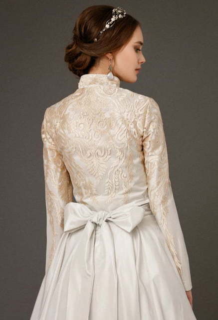 Свадебное платье Erliya. Силуэт Прямое. Цвет Белый / Молочный, Золото. Вид 9