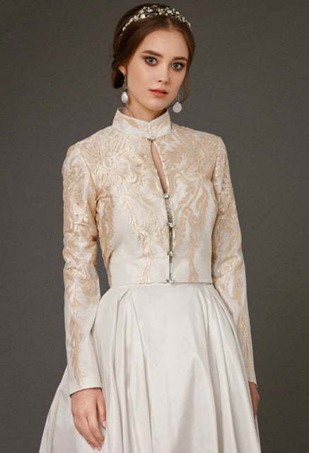 Свадебное платье Erliya. Силуэт Прямое. Цвет Белый / Молочный, Золото. Вид 10