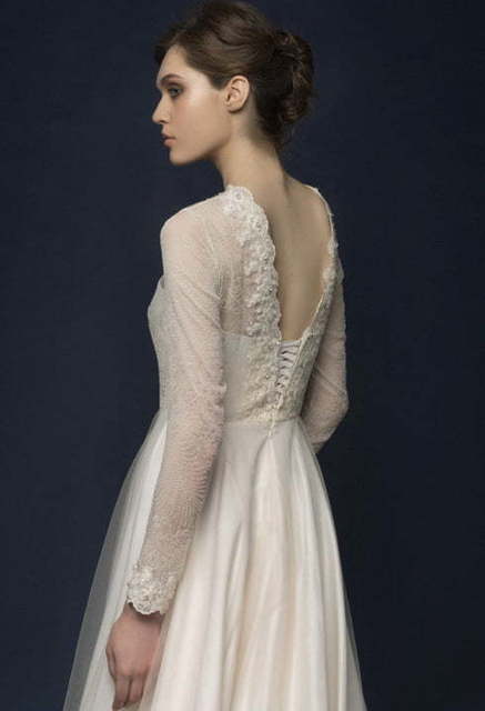 Свадебное платье Suolla. Силуэт Прямое. Цвет Айвори / Капучино, Белый / Молочный. Вид 6