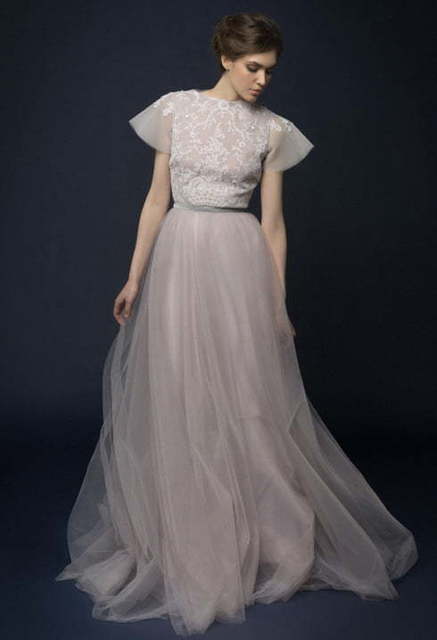 Свадебное платье Laventi. Силуэт Прямое. Цвет Лавандовый / Фиолетовый, Пепельный / Металлик, оттенки Розового. Вид 7