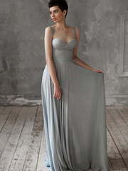 Свадебное платье Eeribiya. Силуэт Прямое, Греческий. Цвет Пепельный / Металлик, Голубой / Синий. Вид 1