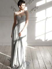 Свадебное платье Eeribiya. Силуэт Прямое, Греческий. Цвет Пепельный / Металлик, Голубой / Синий. Вид 2