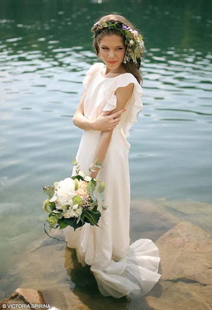 Свадебное платье Amelie. Силуэт Прямое. Цвет Айвори / Капучино, Белый / Молочный. Вид 4