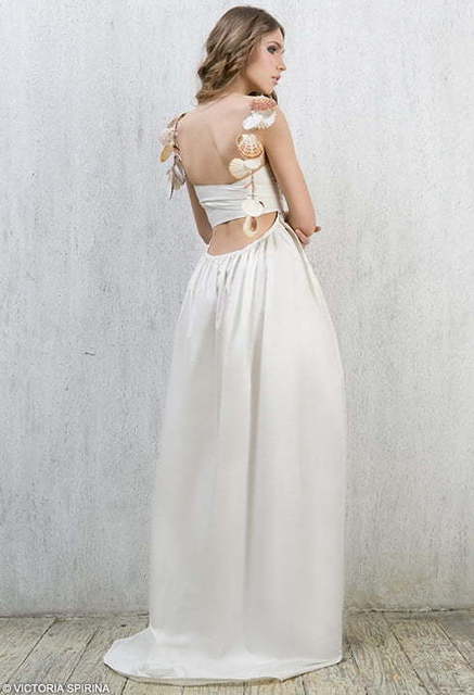 Свадебное платье Hawaii. Силуэт Греческий, Прямое. Цвет Айвори / Капучино, Белый / Молочный. Вид 6