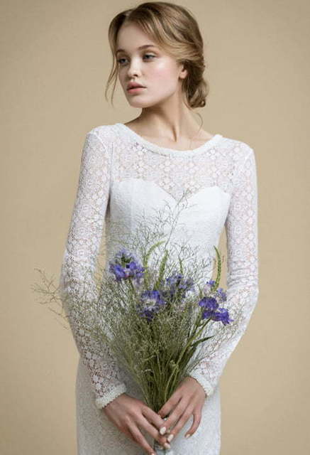 Свадебное платье Umelia. Силуэт Рыбка, Прямое. Цвет Белый / Молочный. Вид 4