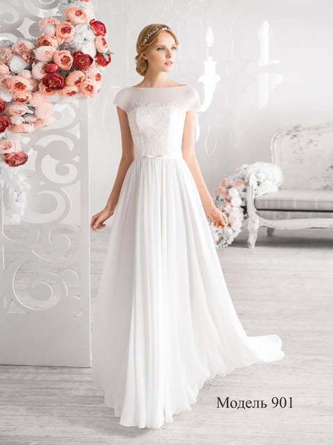 Свадебное платье 901. Силуэт Прямое. Цвет Белый / Молочный. Вид 1