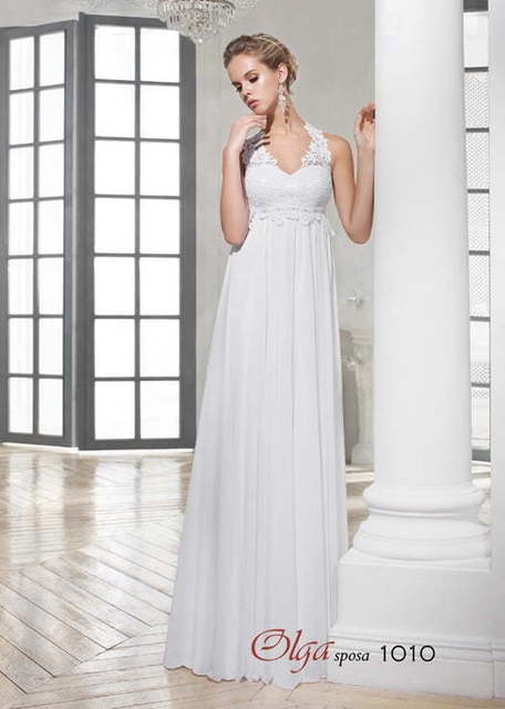 Свадебное платье 1010. Силуэт Прямое, Греческий. Цвет Белый / Молочный. Вид 1