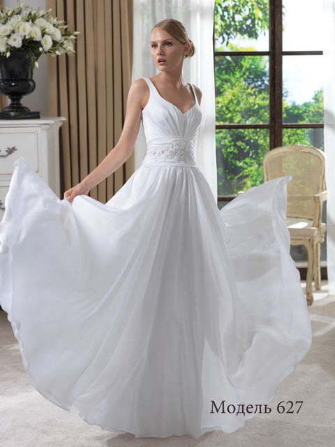 Свадебное платье 627. Силуэт Прямое. Цвет Белый / Молочный. Вид 1