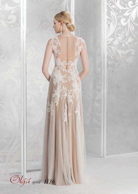 Свадебное платье 1136. Силуэт Прямое. Цвет Айвори / Капучино. Вид 2