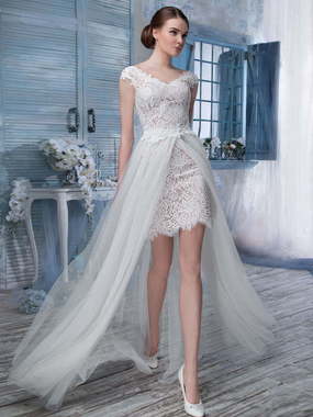 Свадебное платье 1281. Силуэт Прямое. Цвет Белый / Молочный. Вид 1