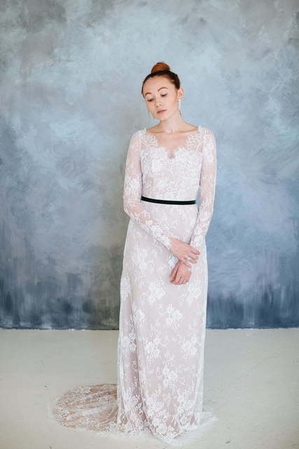 Свадебное платье Citrine. Силуэт Прямое. Цвет Айвори / Капучино, Белый / Молочный, оттенки Розового. Вид 3