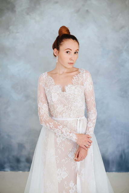 Свадебное платье Citrine. Силуэт Прямое. Цвет Айвори / Капучино, Белый / Молочный, оттенки Розового. Вид 6