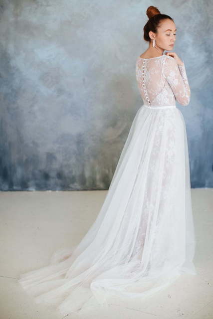 Свадебное платье Citrine. Силуэт Прямое. Цвет Айвори / Капучино, Белый / Молочный, оттенки Розового. Вид 7