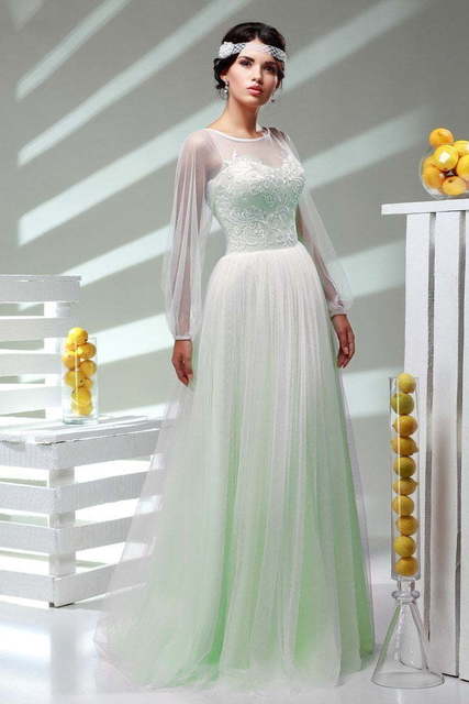 Свадебное платье Василиса. Силуэт Прямое. Цвет Белый / Молочный, Пепельный / Металлик, Персик / Оранжевый, оттенки Розового, Голубой / Синий, Лавандовый / Фиолетовый, оттенки Зеленого. Вид 6