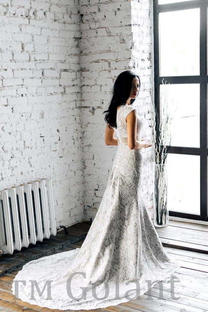 Свадебное платье Валентина. Силуэт Рыбка, Прямое. Цвет Айвори / Капучино. Вид 2