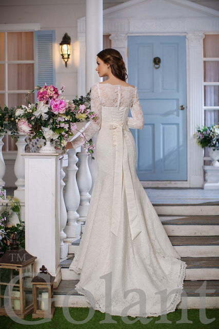 Свадебное платье Моника. Силуэт Рыбка, Прямое. Цвет Айвори / Капучино, Белый / Молочный. Вид 2