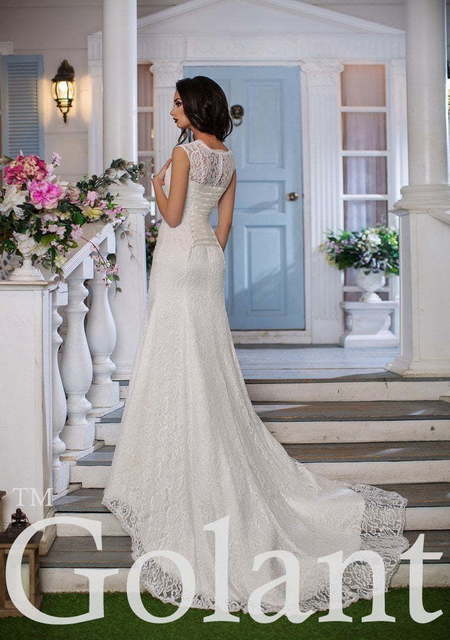 Свадебное платье Элигант. Силуэт Рыбка, Прямое. Цвет Белый / Молочный. Вид 2