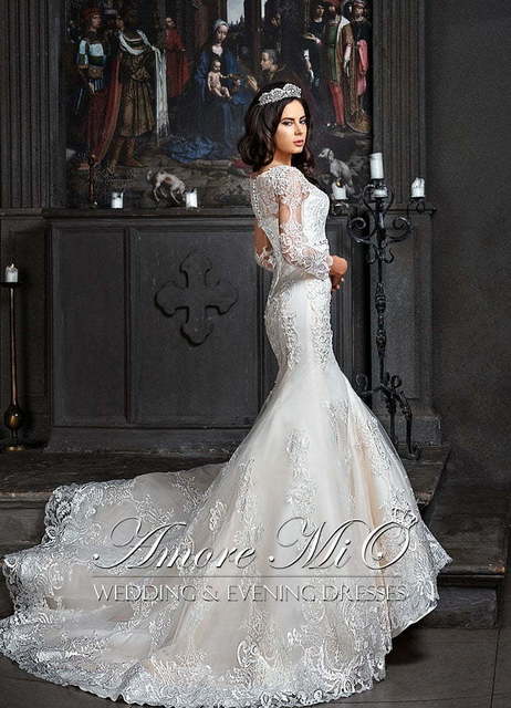 Свадебное платье Тесса 3. Силуэт Рыбка. Цвет Айвори / Капучино, Белый / Молочный. Вид 3