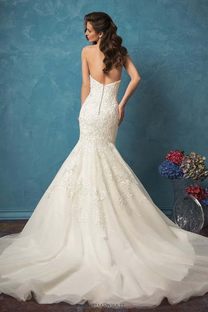 Свадебное платье Alina. Силуэт Рыбка. Цвет Айвори / Капучино, Белый / Молочный. Вид 4