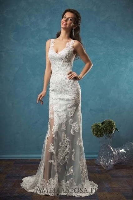 Свадебное платье Damiana. Силуэт Прямое. Цвет Белый / Молочный. Вид 3