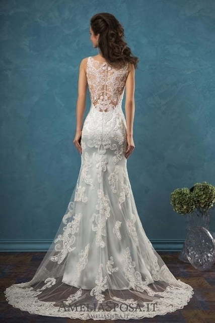 Свадебное платье Damiana. Силуэт Прямое. Цвет Белый / Молочный. Вид 4