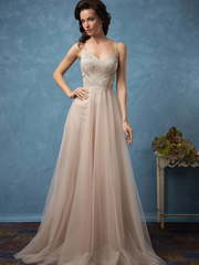 Свадебное платье Carla. Силуэт Прямое. Цвет Айвори / Капучино, Персик / Оранжевый. Вид 1