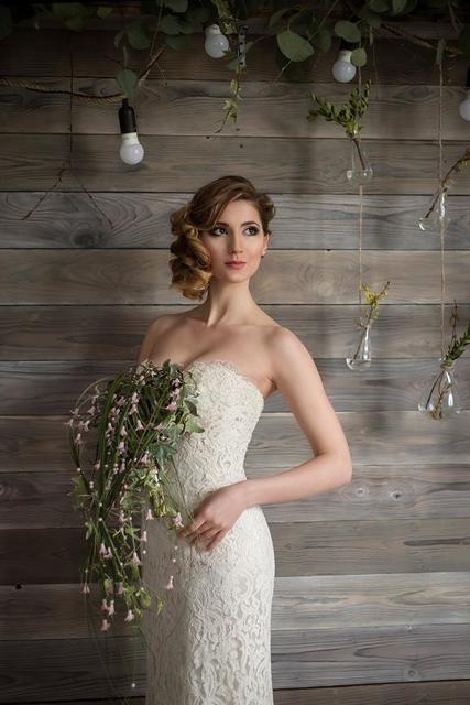 Свадебное платье Арт. 201. Силуэт Рыбка. Цвет Айвори / Капучино. Вид 2