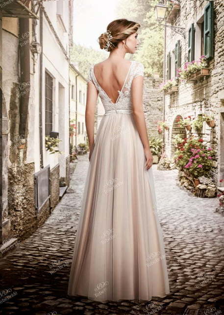 Свадебное платье TB081. Силуэт Прямое. Цвет Айвори / Капучино, Персик / Оранжевый. Вид 2