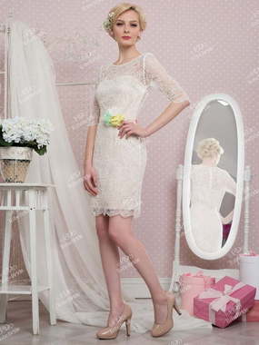 Свадебное платье NN040. Силуэт Прямое. Цвет Айвори / Капучино. Вид 1