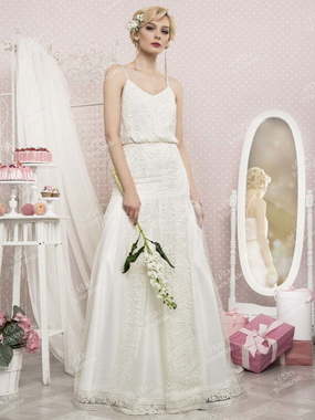 Свадебное платье TB056. Силуэт Прямое. Цвет Белый / Молочный. Вид 1